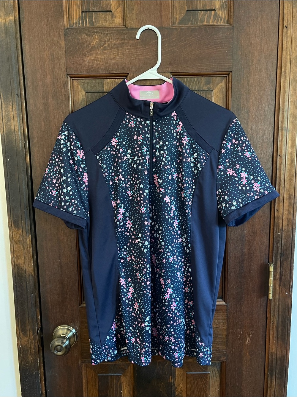 Callaway Women’s Golf Polo XL Pink White Floral Quarter Zip Performance